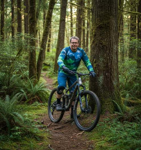 Manfred am Trail durch den Wald